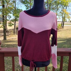 NWT No Boundaries Light Pink Burgundy Waffle Knit Colorblock Pullover Size S